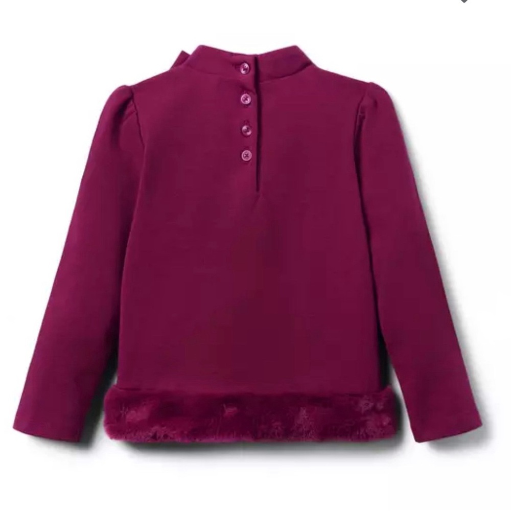 Brand New Janie & Jack Girls Burgundy Faux Fur Trim Top Top, Size 5, NWT - Picture 2 of 6